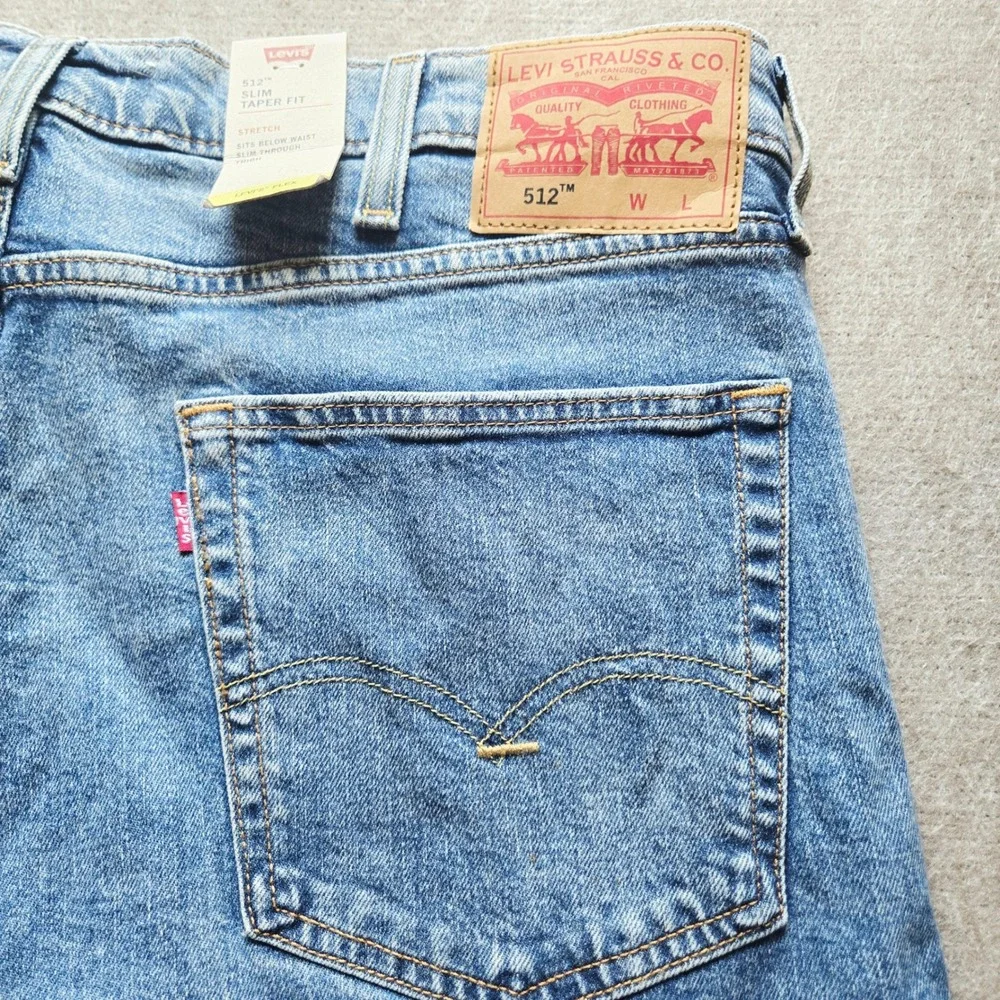 Levis 512 Slim Taper Fit Jeans Mens 40x30 Medium Wash Blue Stretch NWT